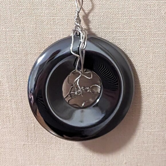 Hematite Stone Blood Stone Necklace Handmade Wire Gage Cord Pendant Rainbow - Picture 5 of 7